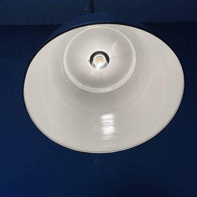 Large Industrial Blue-Gray Enamel Hanging Lamp, 1940s-NPL-1817020