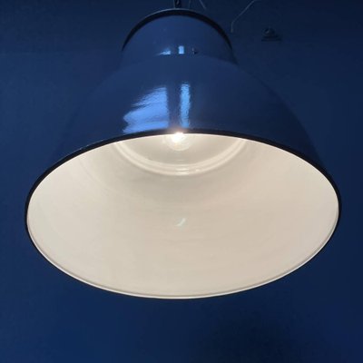 Large Industrial Blue-Gray Enamel Hanging Lamp, 1940s-NPL-1817020