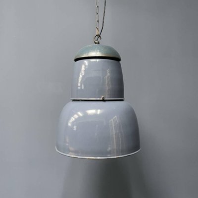 Large Industrial Blue-Gray Enamel Hanging Lamp, 1940s-NPL-1817020