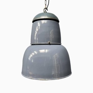 Large Industrial Blue-Gray Enamel Hanging Lamp, 1940s-NPL-1817020