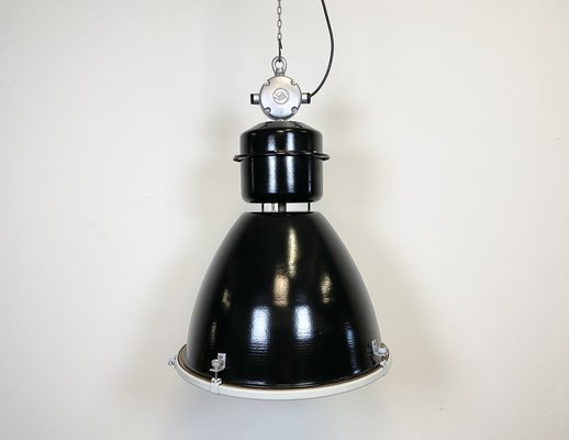 Large Industrial Factory Lamp in Black with Clear Glass Cover from Elektrosvit, 1960s-CGF-986325