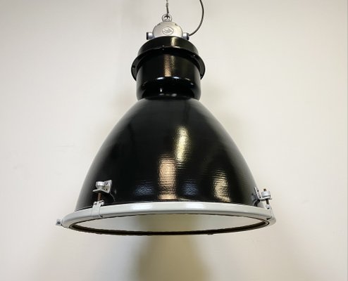 Large Industrial Factory Lamp in Black with Clear Glass Cover from Elektrosvit, 1960s-CGF-986325