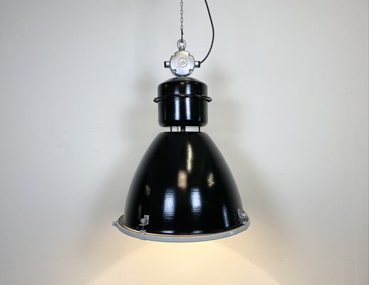 Large Industrial Factory Lamp in Black with Clear Glass Cover from Elektrosvit, 1960s-CGF-986325