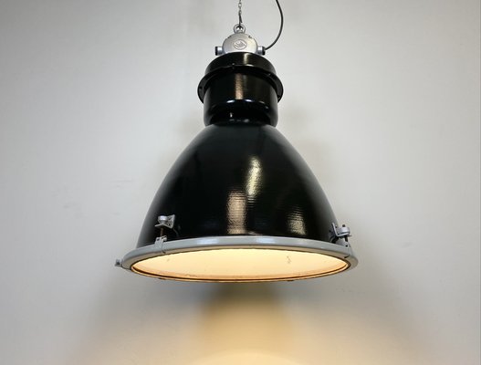 Large Industrial Factory Lamp in Black with Clear Glass Cover from Elektrosvit, 1960s-CGF-986325