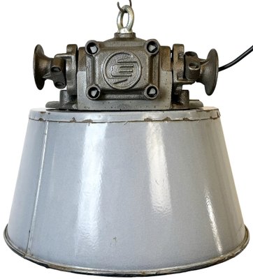 Large Industrial Grey Enamel and Cast Iron Pendant Light from Elektrosvit, 1960s-CGF-1792230