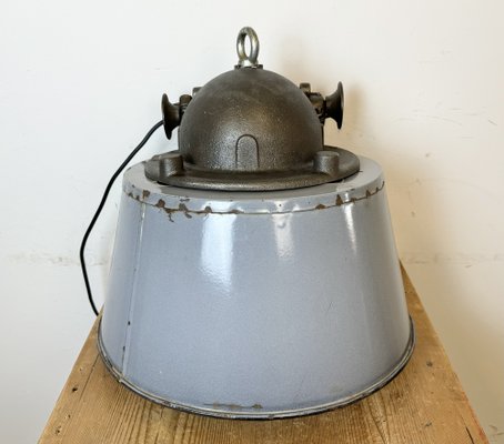 Large Industrial Grey Enamel and Cast Iron Pendant Light from Elektrosvit, 1960s-CGF-1792230