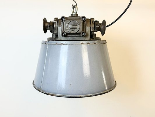 Large Industrial Grey Enamel and Cast Iron Pendant Light from Elektrosvit, 1960s-CGF-1792230