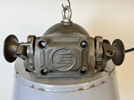 Large Industrial Grey Enamel and Cast Iron Pendant Light from Elektrosvit, 1960s-CGF-1792230