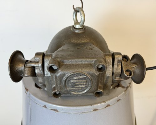 Large Industrial Grey Enamel and Cast Iron Pendant Light from Elektrosvit, 1960s-CGF-1792230