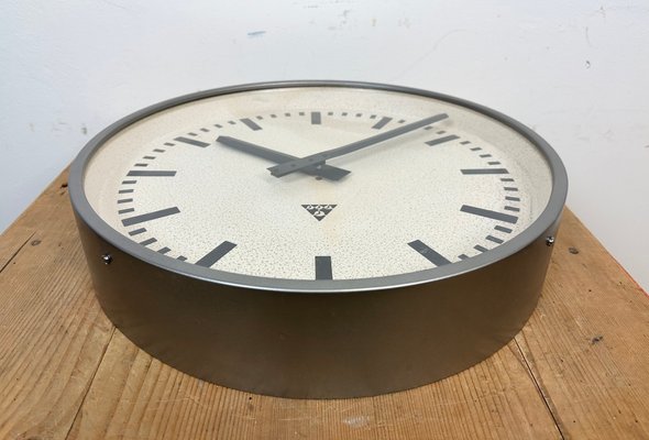 Large Industrial Grey Wall Clock from Pragotron, 1960s-CGF-1423041