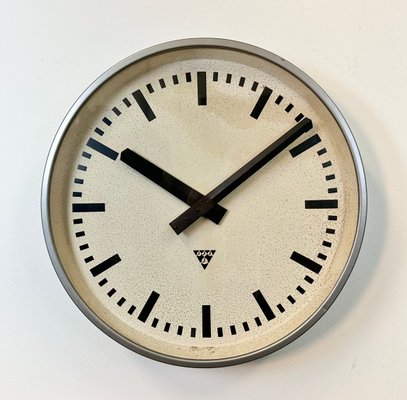 Large Industrial Grey Wall Clock from Pragotron, 1960s-CGF-1423041