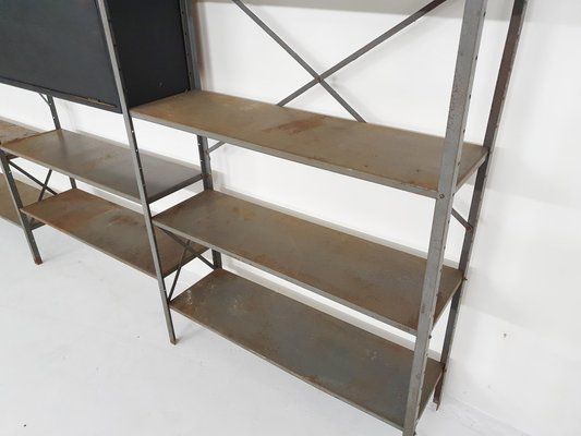 Large Industrial Metal & Wooden Wall Unit from Gispen, Netherlands, 1950s-ZO-1170649