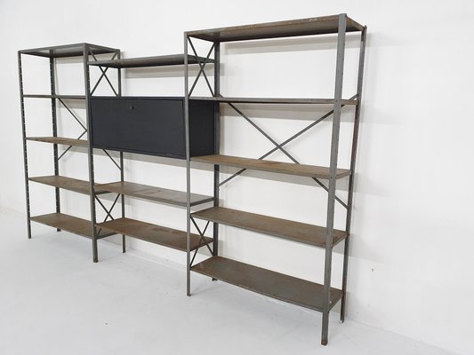 Large Industrial Metal & Wooden Wall Unit from Gispen, Netherlands, 1950s-ZO-1170649