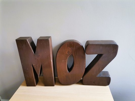 Large Industrial Portuguese Wooden Block Signage Letters M O Z, 1950s, Set of 3-SCS-1781369