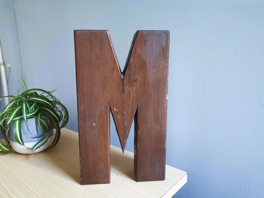 Large Industrial Portuguese Wooden Block Signage Letters M O Z, 1950s, Set of 3-SCS-1781369