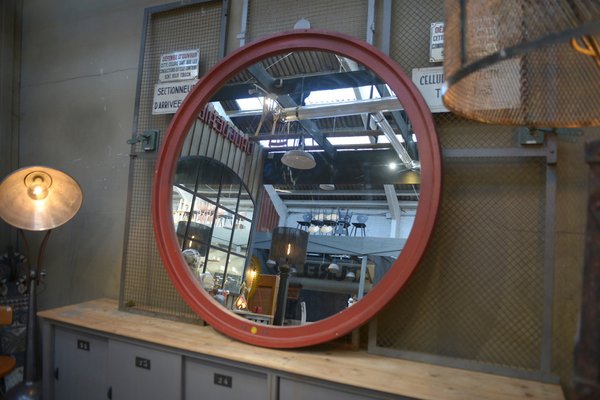 Large Industrial Round Wooden Mirror, 1920s-NEN-2043231