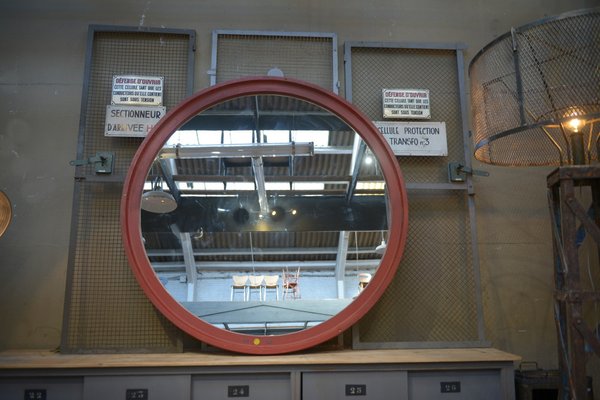 Large Industrial Round Wooden Mirror, 1920s-NEN-2043231