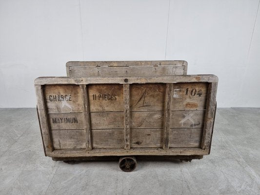 Large Industrial Steel and Wooden Trolley, 1900s-IRH-1313535