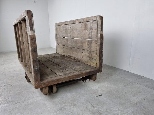 Large Industrial Steel and Wooden Trolley, 1900s-IRH-1313535