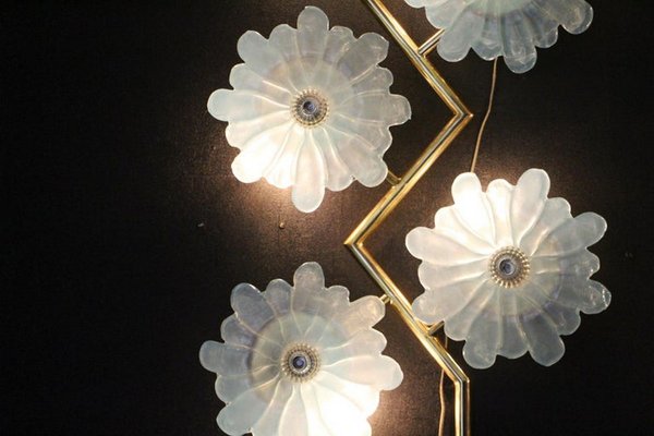 Large Iridescent Blue Murano Glass Flower Sconces, 2000s, Set of 2-YF-1421413