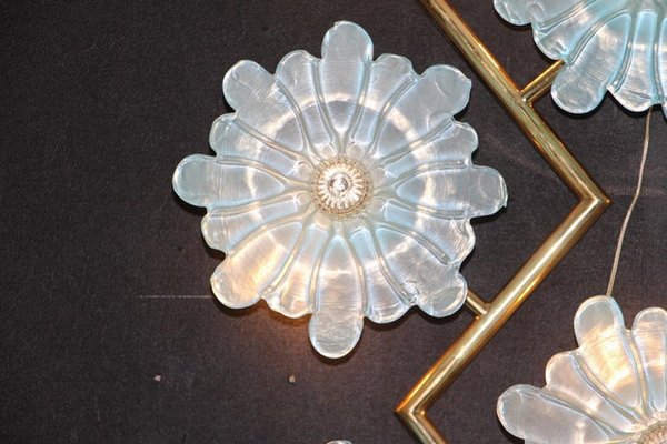 Large Iridescent Blue Murano Glass Flower Sconces, 2000s, Set of 2-YF-1421413