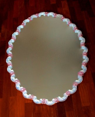 Large Iridescent Murano Glass 26 Rose Wall Mirror, Italy, 1960s-HUY-1123824