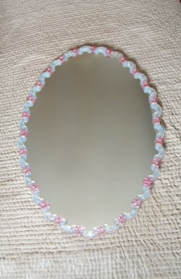 Large Iridescent Murano Glass 26 Rose Wall Mirror, Italy, 1960s-HUY-1123824