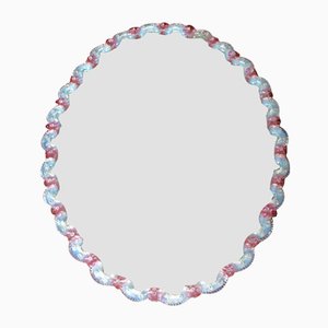 Large Iridescent Murano Glass 26 Rose Wall Mirror, Italy, 1960s-HUY-1123824