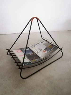 Large Iron and Rattan Magazine Rack, 1950s-UIW-1192173