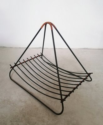 Large Iron and Rattan Magazine Rack, 1950s-UIW-1192173