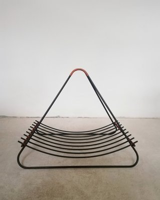 Large Iron and Rattan Magazine Rack, 1950s-UIW-1192173