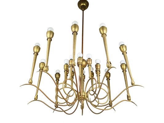 Large Italian 20-Light Brass Chandelier, 1940s-RD-2027015