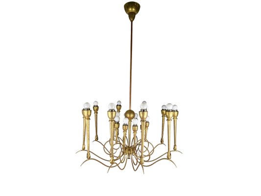 Large Italian 20-Light Brass Chandelier, 1940s-RD-2027015