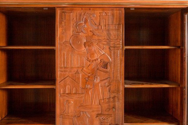 Large Italian Architectural Modern Carved Walnut and Rosewood Display Cabinet-WN-1306806