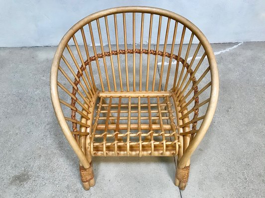 Large Italian Bamboo Lounge Chair with Leather Lacings, 1970s-JP-698639