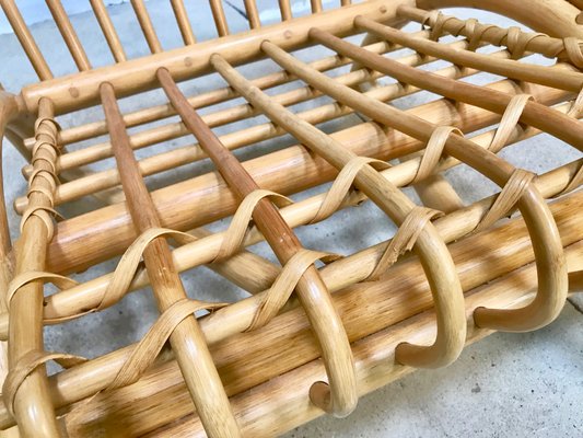 Large Italian Bamboo Lounge Chair with Leather Lacings, 1970s-JP-698639