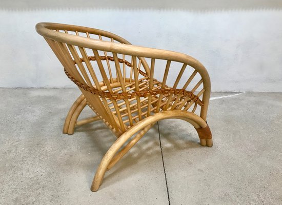 Large Italian Bamboo Lounge Chair with Leather Lacings, 1970s-JP-698639