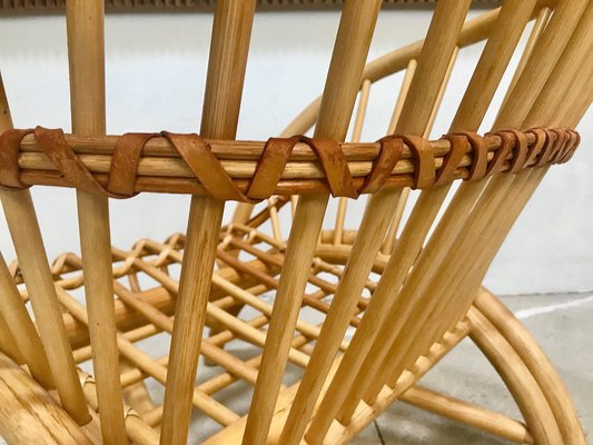 Large Italian Bamboo Lounge Chair with Leather Lacings, 1970s-JP-698639