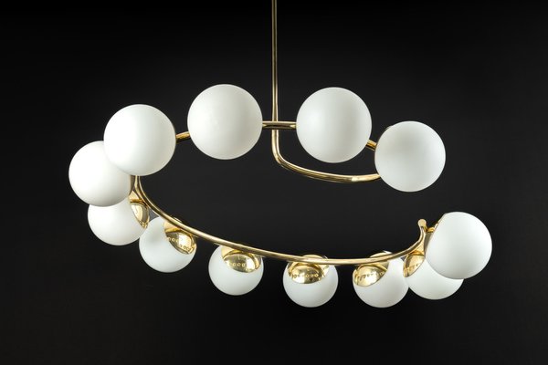 Large Italian Brass and Glass Chandelier in the Style of Stilnovo, 1960s-UGR-1410509