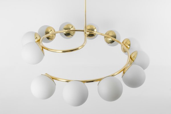 Large Italian Brass and Glass Chandelier in the Style of Stilnovo, 1960s-UGR-1410509