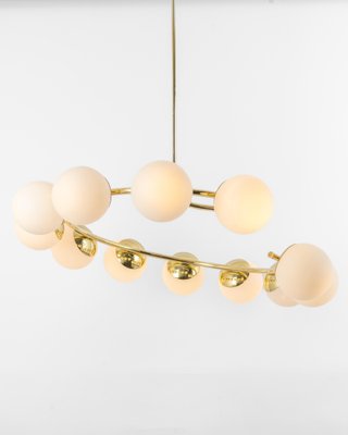 Large Italian Brass and Glass Chandelier in the Style of Stilnovo, 1960s-UGR-1410509