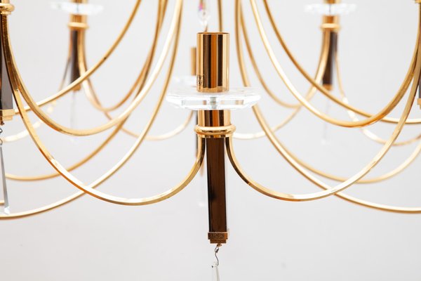 Large Italian Brass Chandelier from Prearo Luce, 1980s-KL-620251