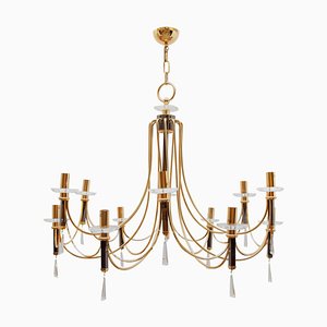 Large Italian Brass Chandelier from Prearo Luce, 1980s-KL-620251