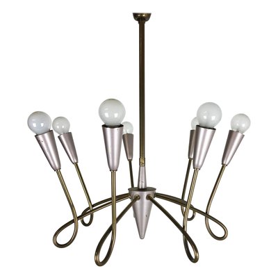 Large Italian Brass Hanging Chandelier Light Sconces in the Style of Stilnovo, 1950s-QZ-1169019