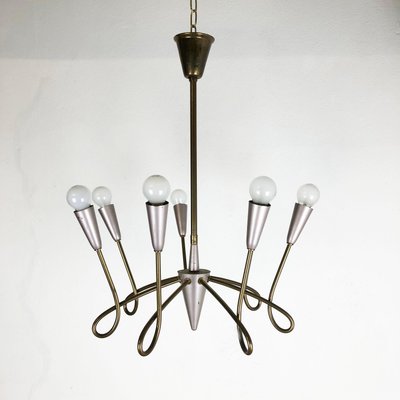 Large Italian Brass Hanging Chandelier Light Sconces in the Style of Stilnovo, 1950s-QZ-1169019