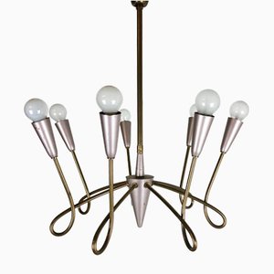 Large Italian Brass Hanging Chandelier Light Sconces in the Style of Stilnovo, 1950s-QZ-1169019