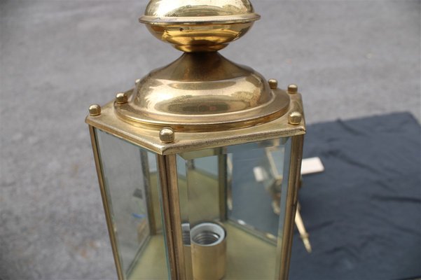 Large Italian Brass Wall Lanterns and Molated Windows, 1970s, Set of 2-EH-1278151