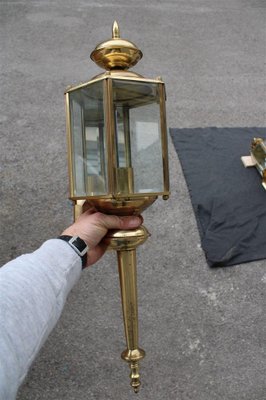 Large Italian Brass Wall Lanterns and Molated Windows, 1970s, Set of 2-EH-1278151