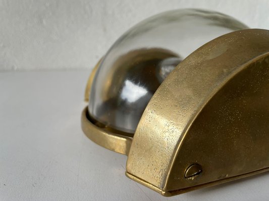 Large Italian Bronze & Rectangle Round Glass Ship Wall Lamp, 1950s-RDS-1147862