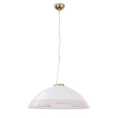 Large Italian Ceiling Lamp in White Murano Glass with Pink Gray Finishes, 1980s-MPO-1325994